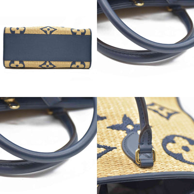 Louis Vuitton Raffia Calfskin Monogram Giant Onthego MM Blue