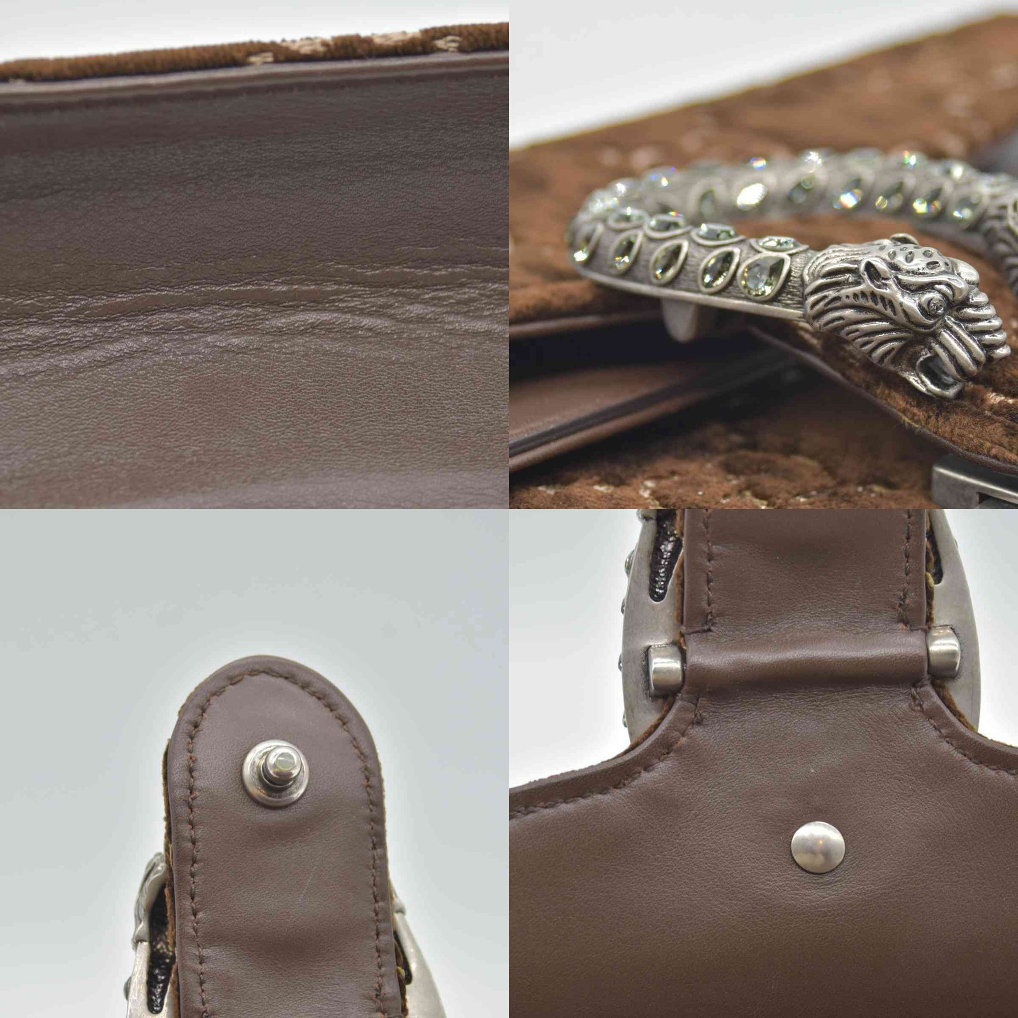 $2800 Gucci Velvet Moon Calfskin Crystal GG Monogram Small Dionysus Shoulder Bag Brown Vintage Cocoa Black Diamond