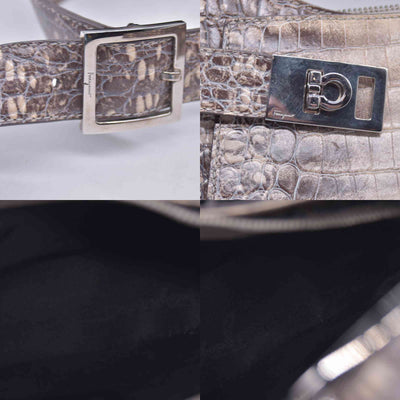 Salvatore Ferragamo Croc Embossed Beige Leather Hobo Shoulder Bag CONSIGNMENT
