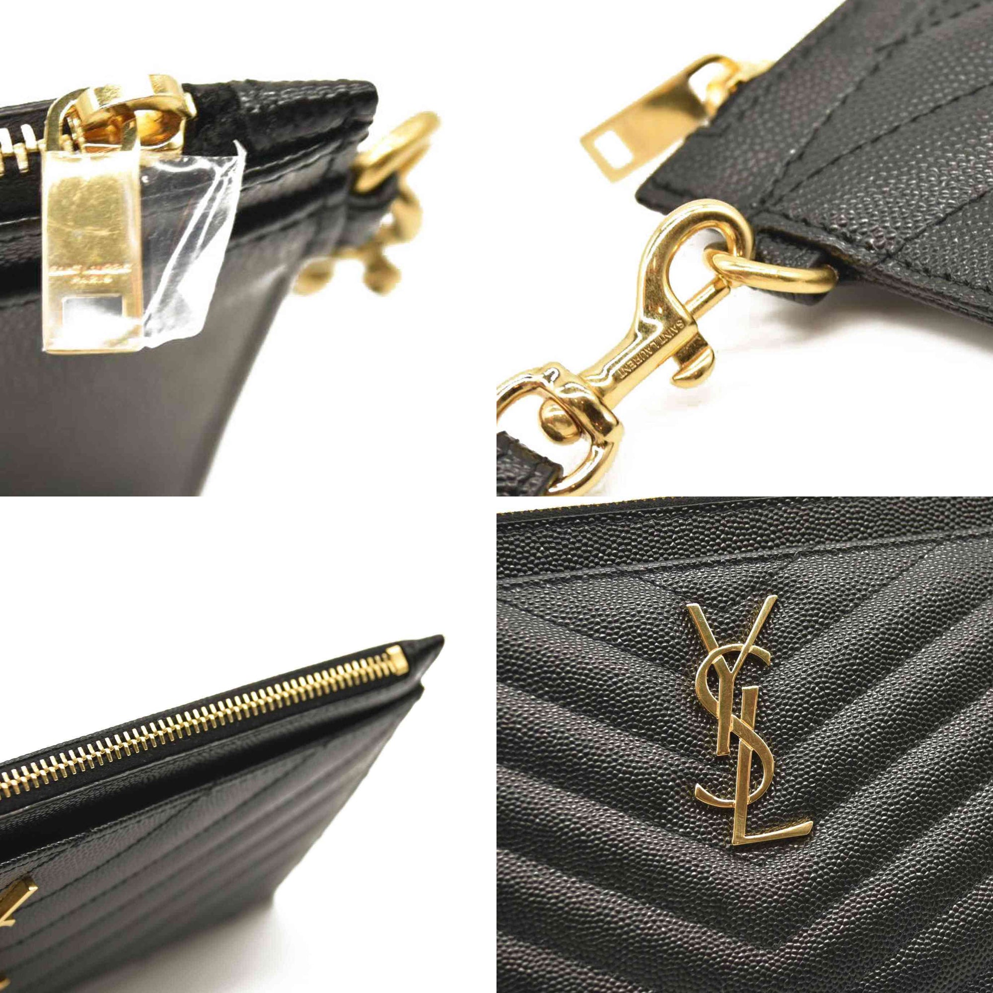 SAINT LAURENT Grain De Poudre Chevron Monogram Large Bill Pouch Black