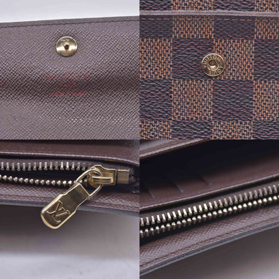 $680 LOUIS VUITTON Damier Ebene Portefeuille Trevi Compact Wallet Brown CONSIGNMENT 10021510