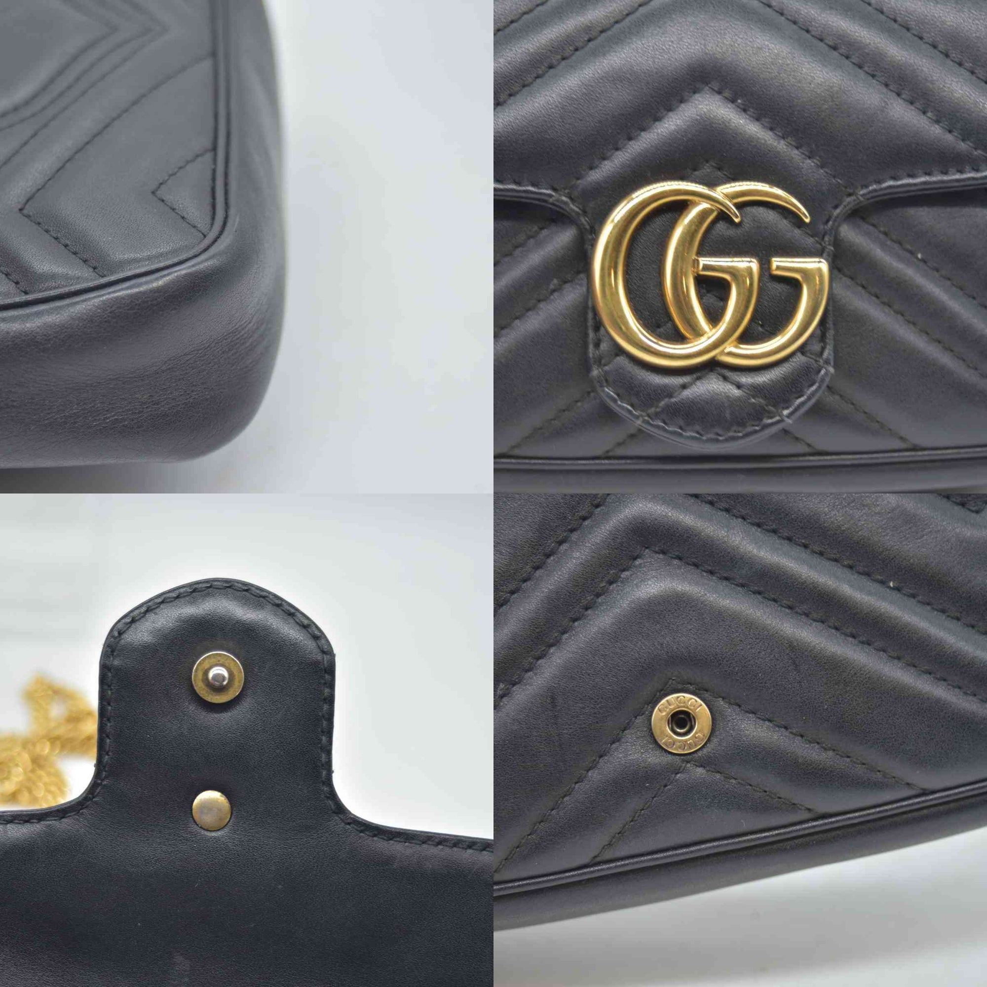 $1650 Gucci Calfskin Matelasse Super Mini GG Marmont Shoulder Bag Black CONSIGNMENT
