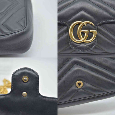 $1650 Gucci Calfskin Matelasse Super Mini GG Marmont Shoulder Bag Black CONSIGNMENT