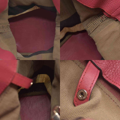 $1150 CONSIGNMENT BURBERRY Canvas Mega Check Medium Ashby Tassel Hobo Cinnamon Red