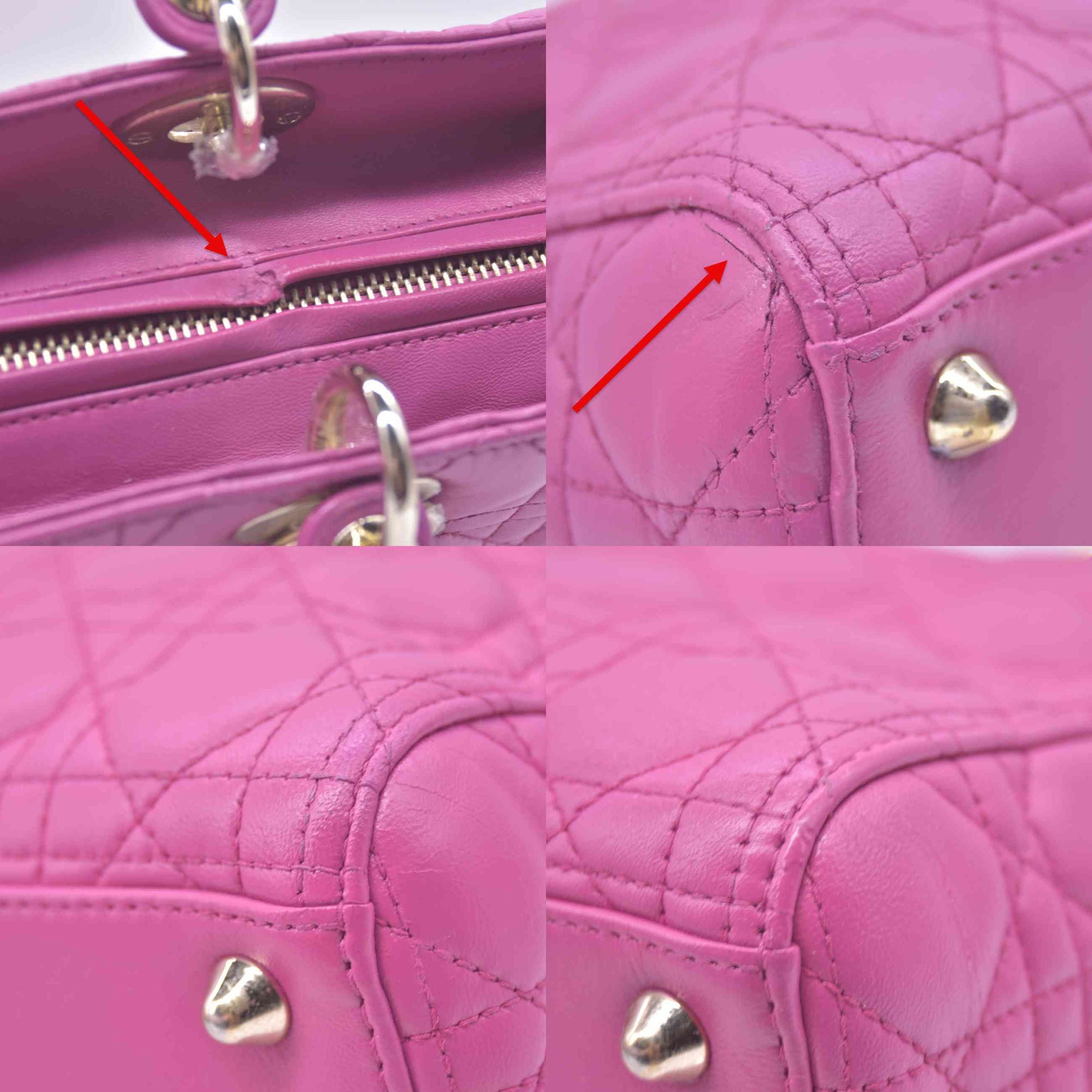 $7000 Damaged Christian Dior Lambskin Cannage Large Lady Dior Fuchsia CONSIGNMENT
