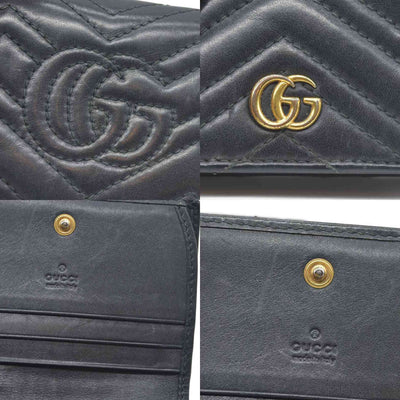 $580 CONSIGNMENT Gucci GG Marmont Quilted Bifold Compact Wallet Black