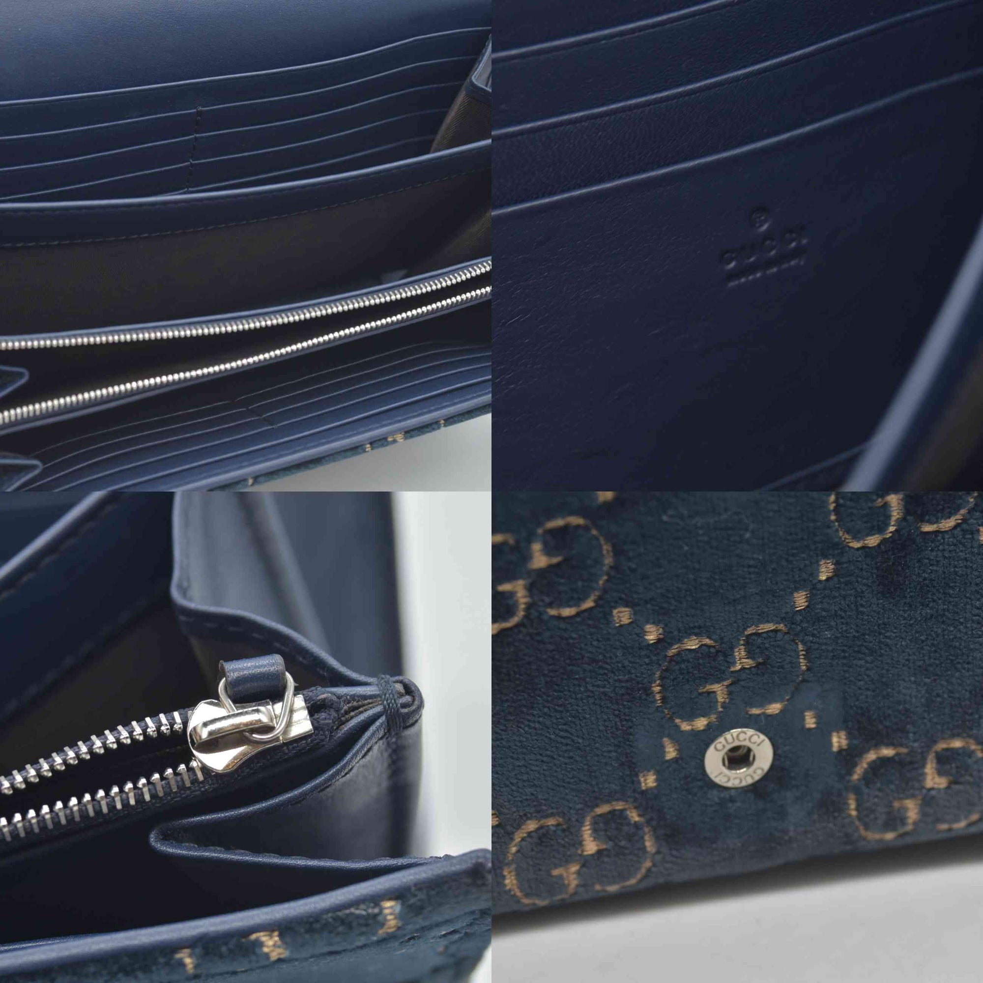 $1650 Gucci Velvet Crystal GG Monogram Mini Dionysus Chain Wallet Blue Beige Black