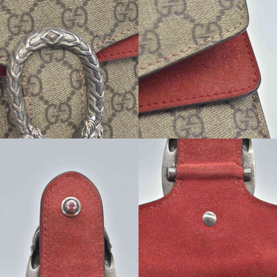 $2600 Gucci GG Supreme Monogram Suede Cudu Medium Dionysus Shoulder Bag Beige Ebony Vulcanic Red CONSIGNMENT