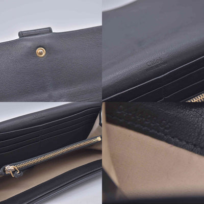 $690 Chloe Ribbon Leather Long Bifold Wallet Purse Black
