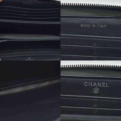 Chanel Calfskin Chevron Quilted Iridescent Zip Around Boy Wallet CONSIGNMENT