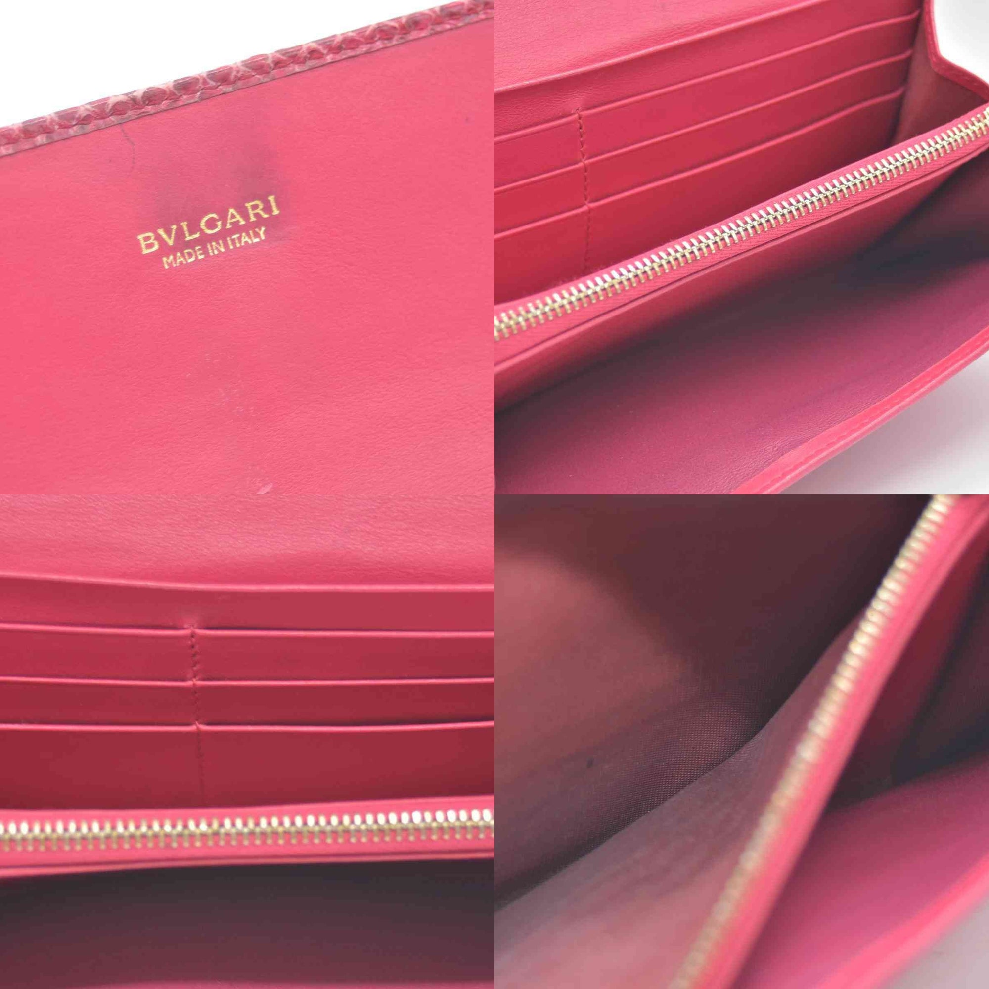$790 BVLGARI Leather Bifold Long Wallet Pink Croc CONSIGNMENT
