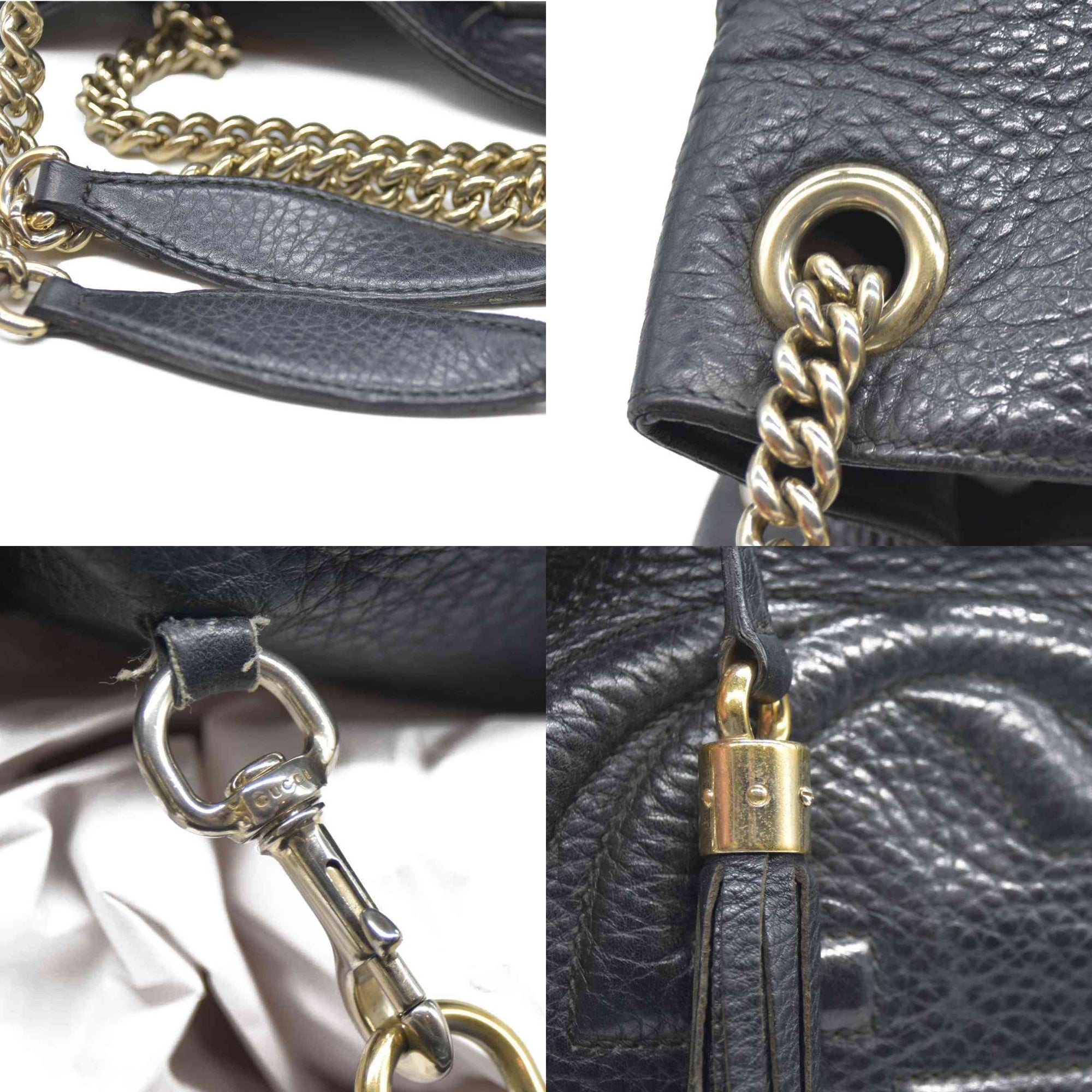 Gucci Pebbled Calfskin Medium Soho Chain Shoulder Bag Black