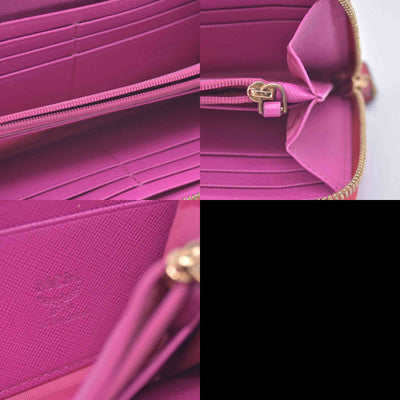 $430 MCM Coral Pink Monogram Logo Zip Around Long Wallet CONSIGNMENT 10021461