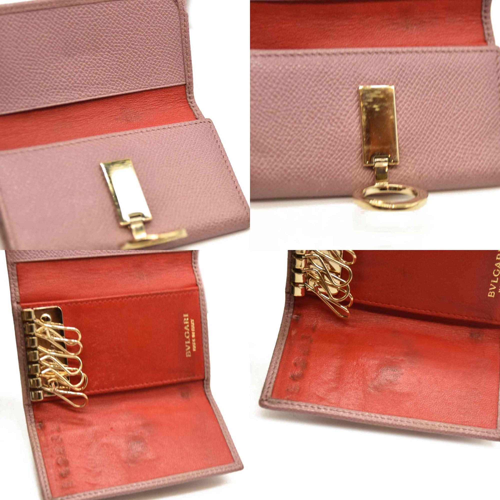 BVLGARI BVLGARIBVLGARI Clip Leather 6 Ring Key Case Pink