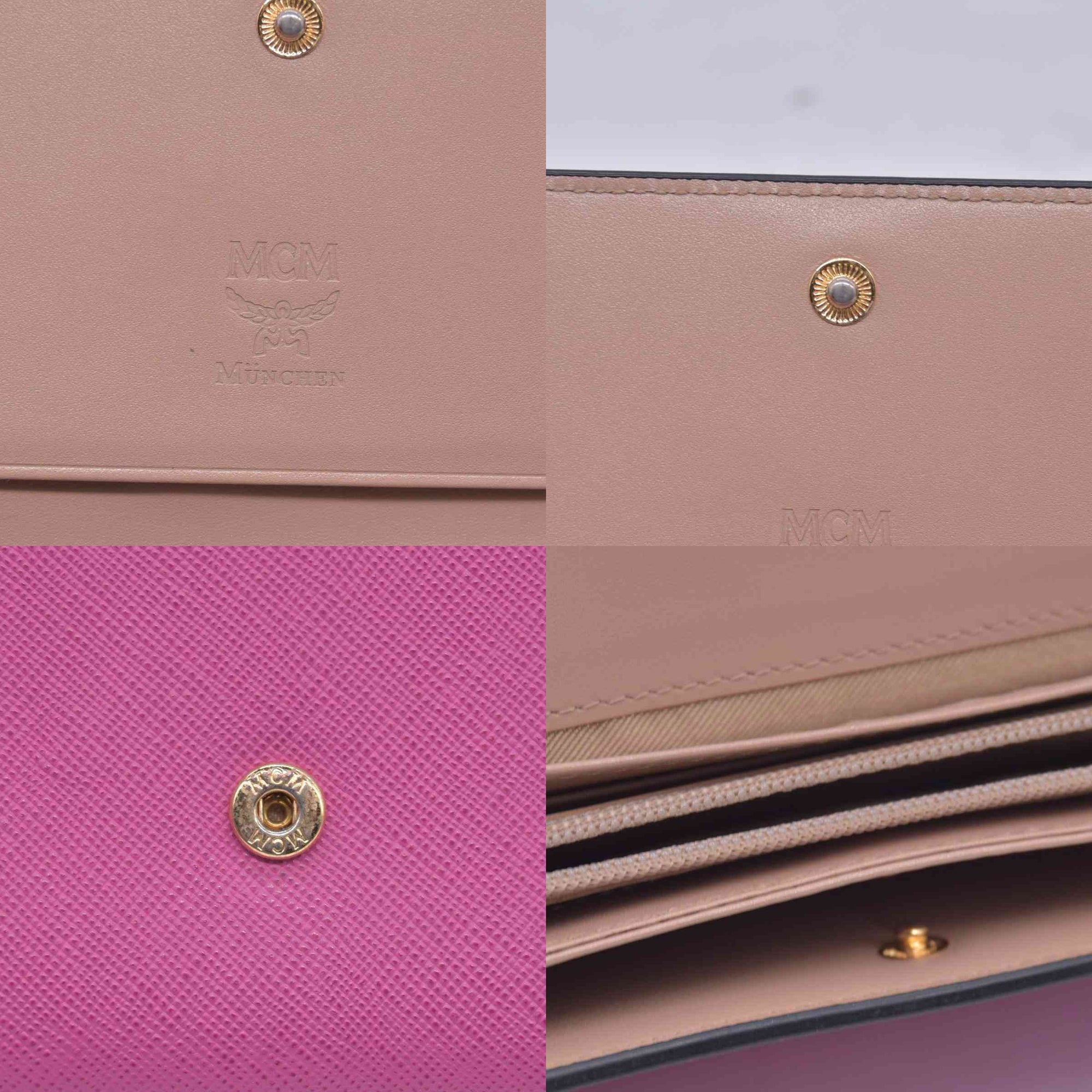 $380 MCM Saffiano Leather Logo Plaque Continental Flap Wallet Pink CONSIGNMENT 10021573