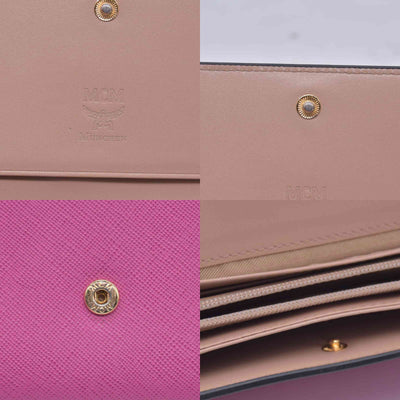 $380 MCM Saffiano Leather Logo Plaque Continental Flap Wallet Pink CONSIGNMENT 10021573