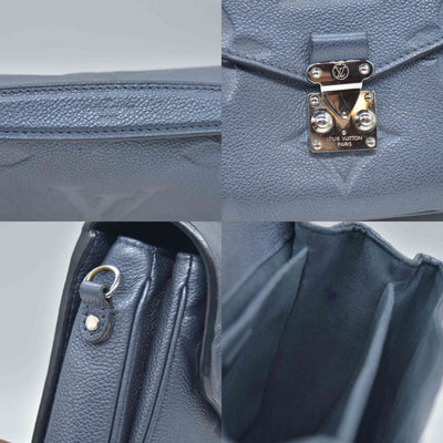 $3100 Louis Vuitton Metallic Empreinte Monogram Giant Pochette Metis Navy Nacre