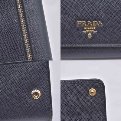$780 PRADA Saffiano Metal Continental Flap Wallet Nero CONSIGNMENT 10021171