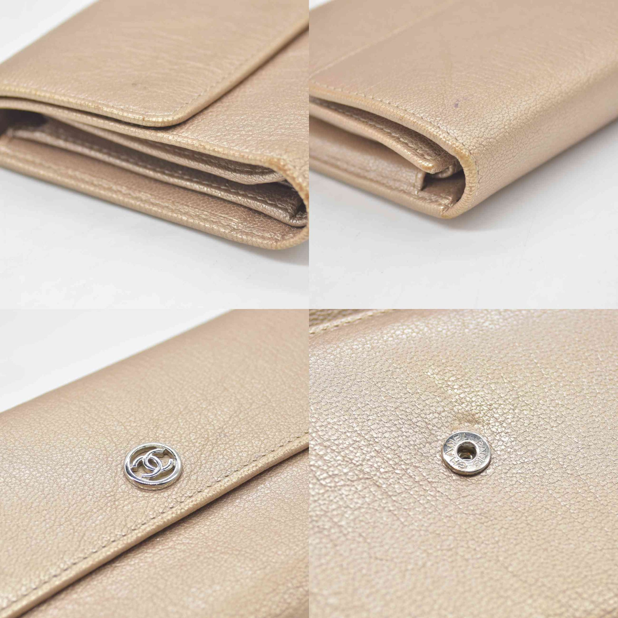 $1375 2007 Chanel Gusset Flap Wallet Metallic Gold Trifold Wallet