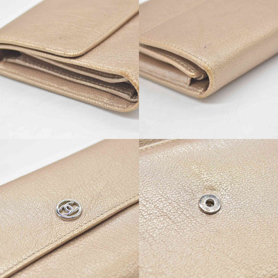 $1375 2007 Chanel Gusset Flap Wallet Metallic Gold Trifold Wallet