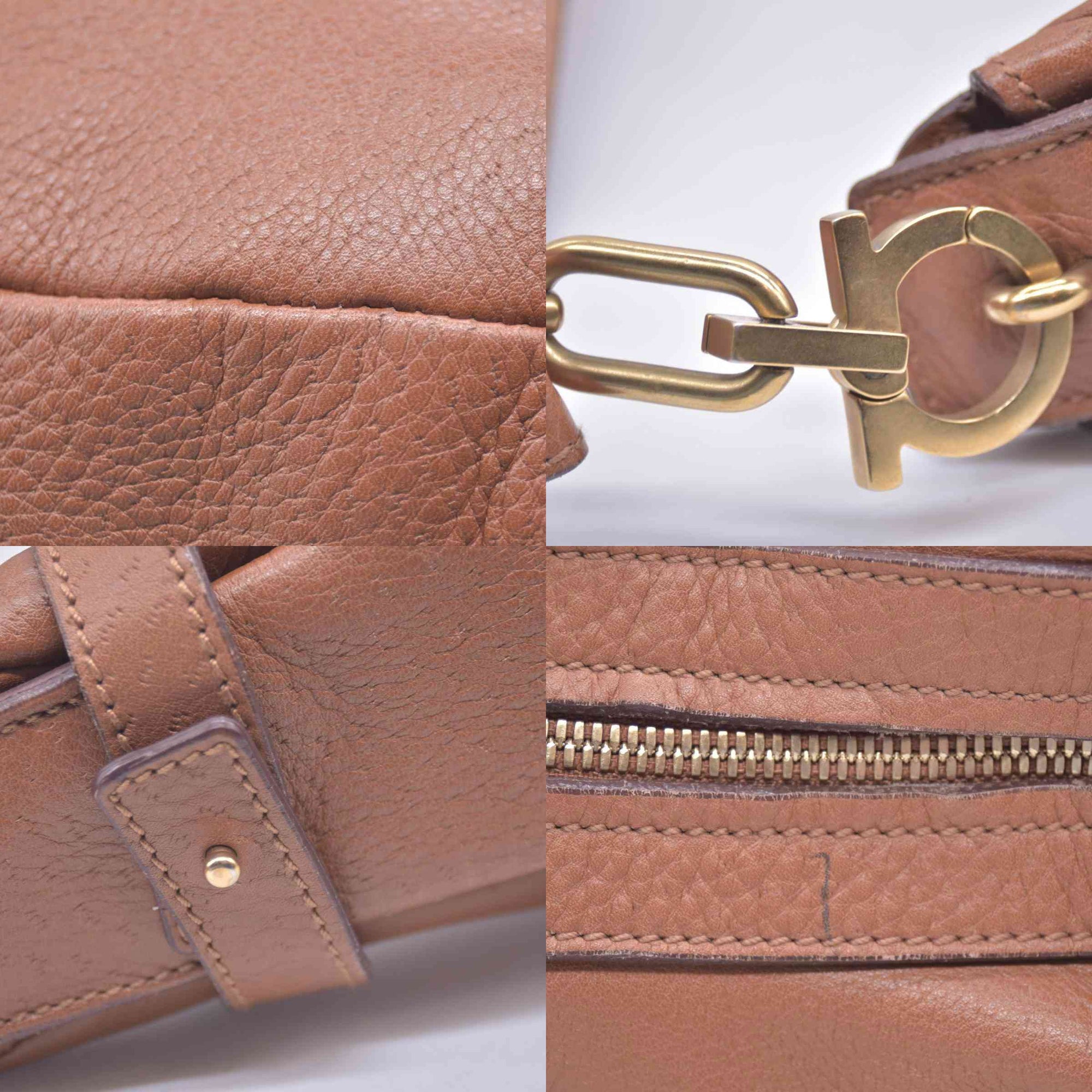 $2100 SALVATORE FERRAGAMO Logo Hobo Hand Bag Leather Brown CONSIGNMENT