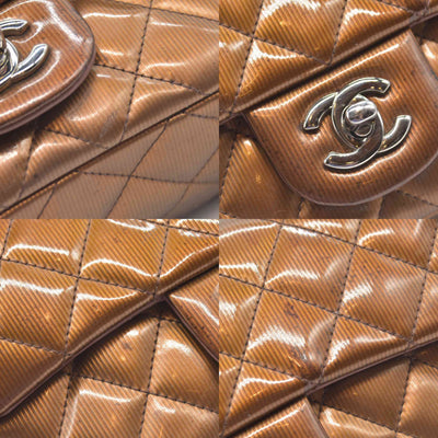 $5200 2013 Chanel Patent Calfskin Quilted Mini Rectangular Flap Bronze Metallic