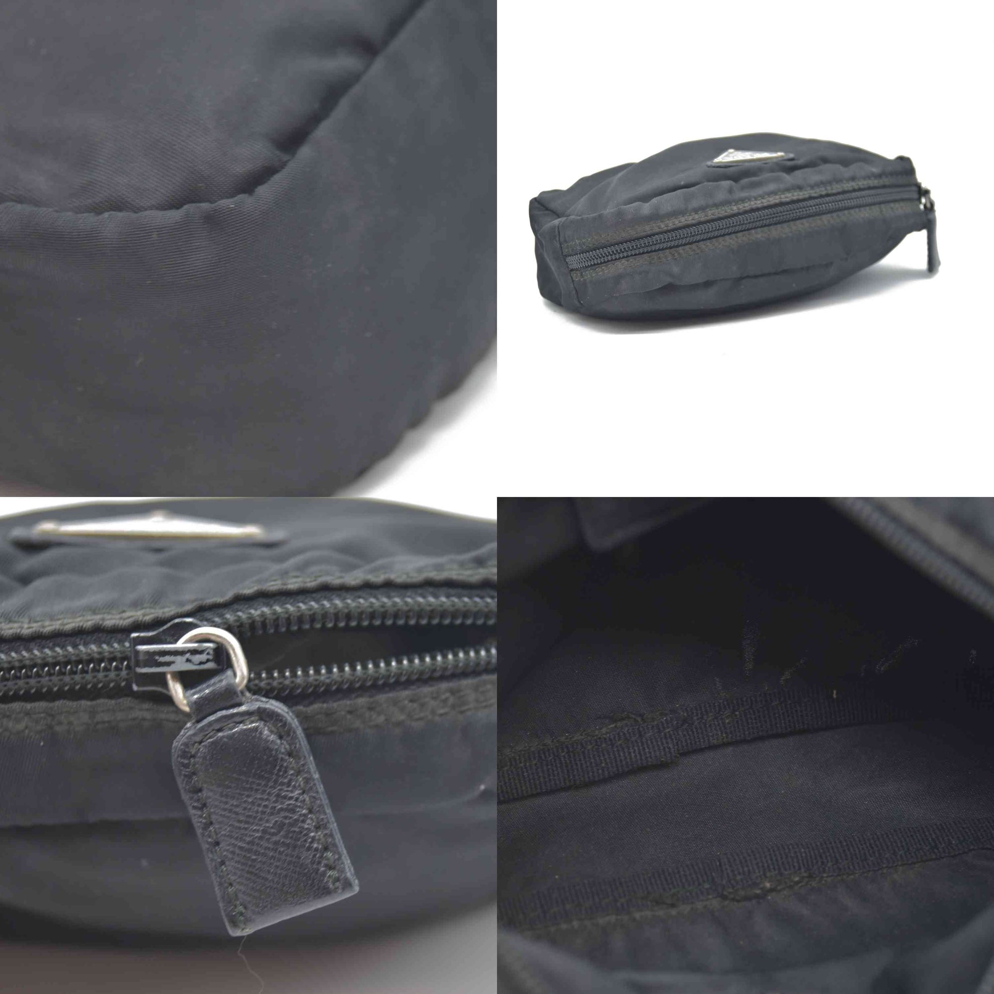 PRADA Logo Plate Nylon Cosmetic Pouch Bag Black