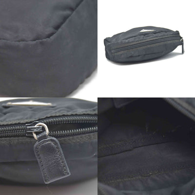 PRADA Logo Plate Nylon Cosmetic Pouch Bag Black