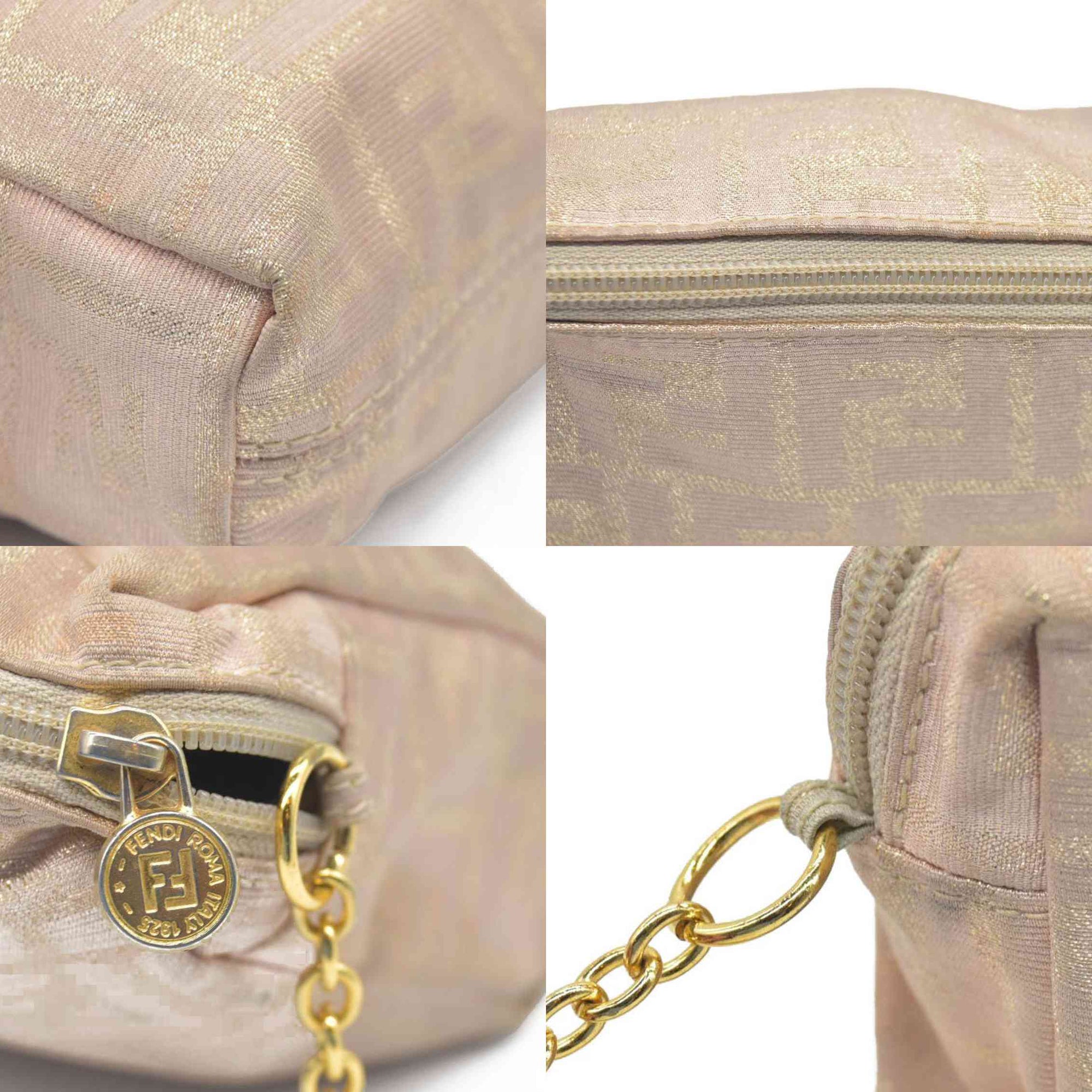$1075 FENDI Chain Zucca Canvas Shoulder Bag Beige