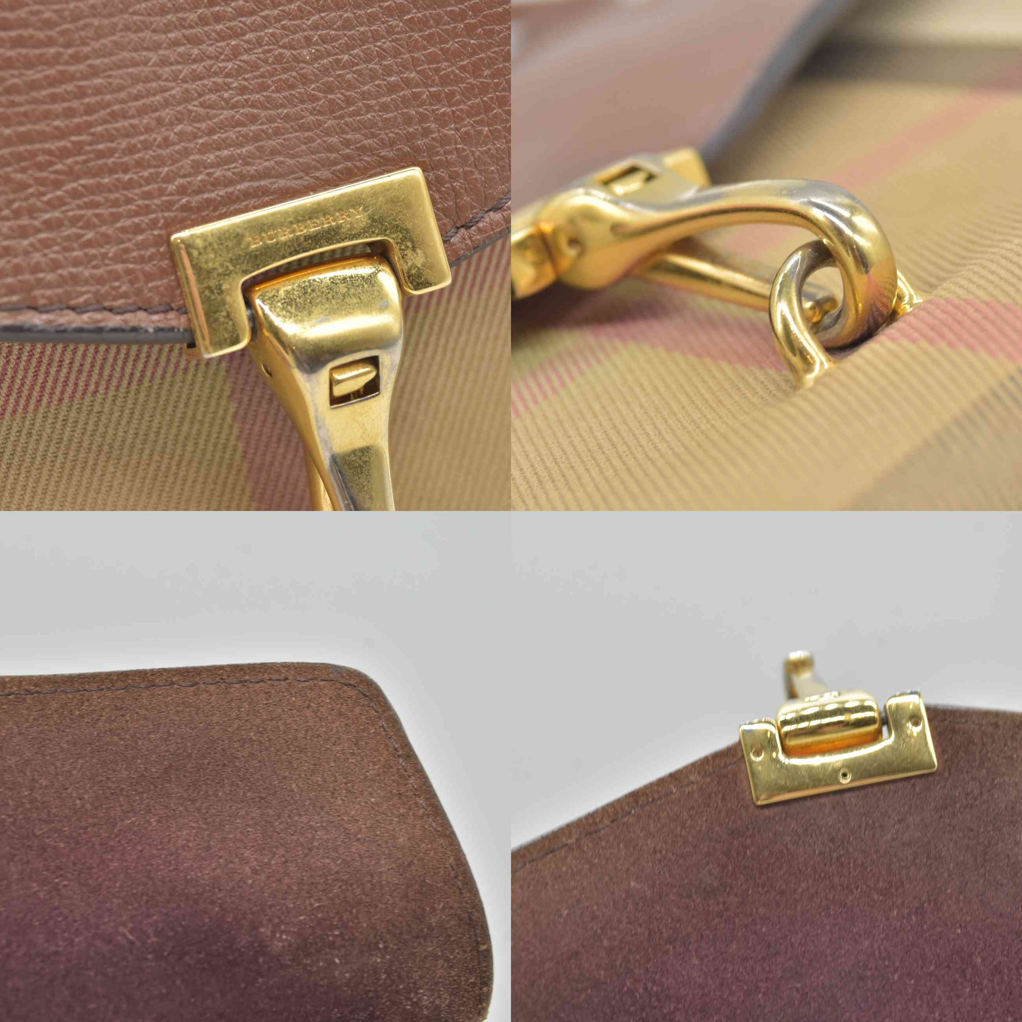 $1290 Burberry Derby Calfskin House Check Small Macken Crossbody Bag Tan