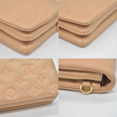 $3150 Louis Vuitton Lambskin Embossed Monogram Pochette Coussin Camel Color Transfer