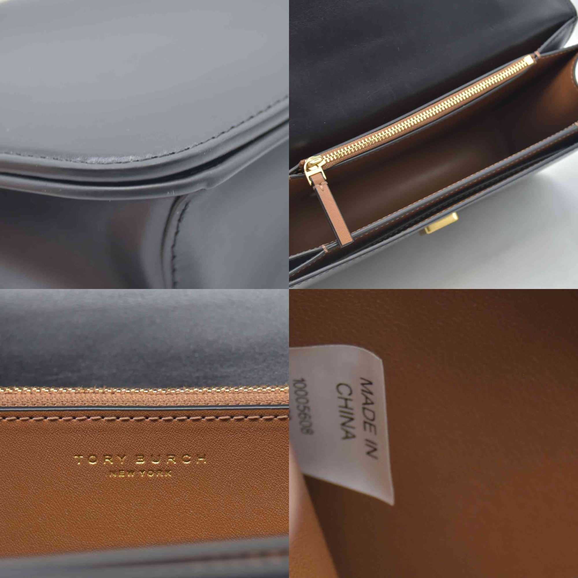 $800 Tory Burch Eleanor Convertible Shoulder Bag Black Gold