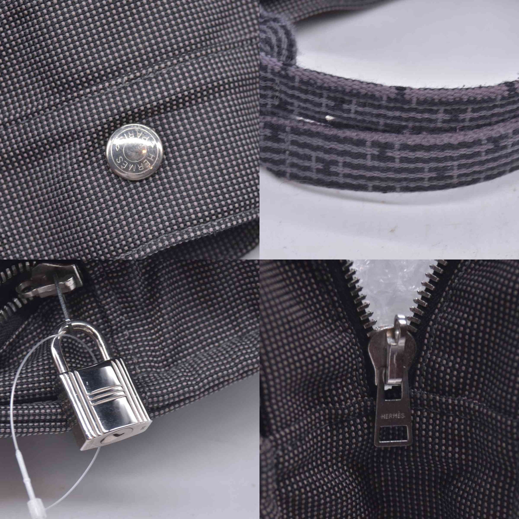 $850 HERMES Herline MM Grey Canvas Tote Bag CONSIGNMENT 10021621