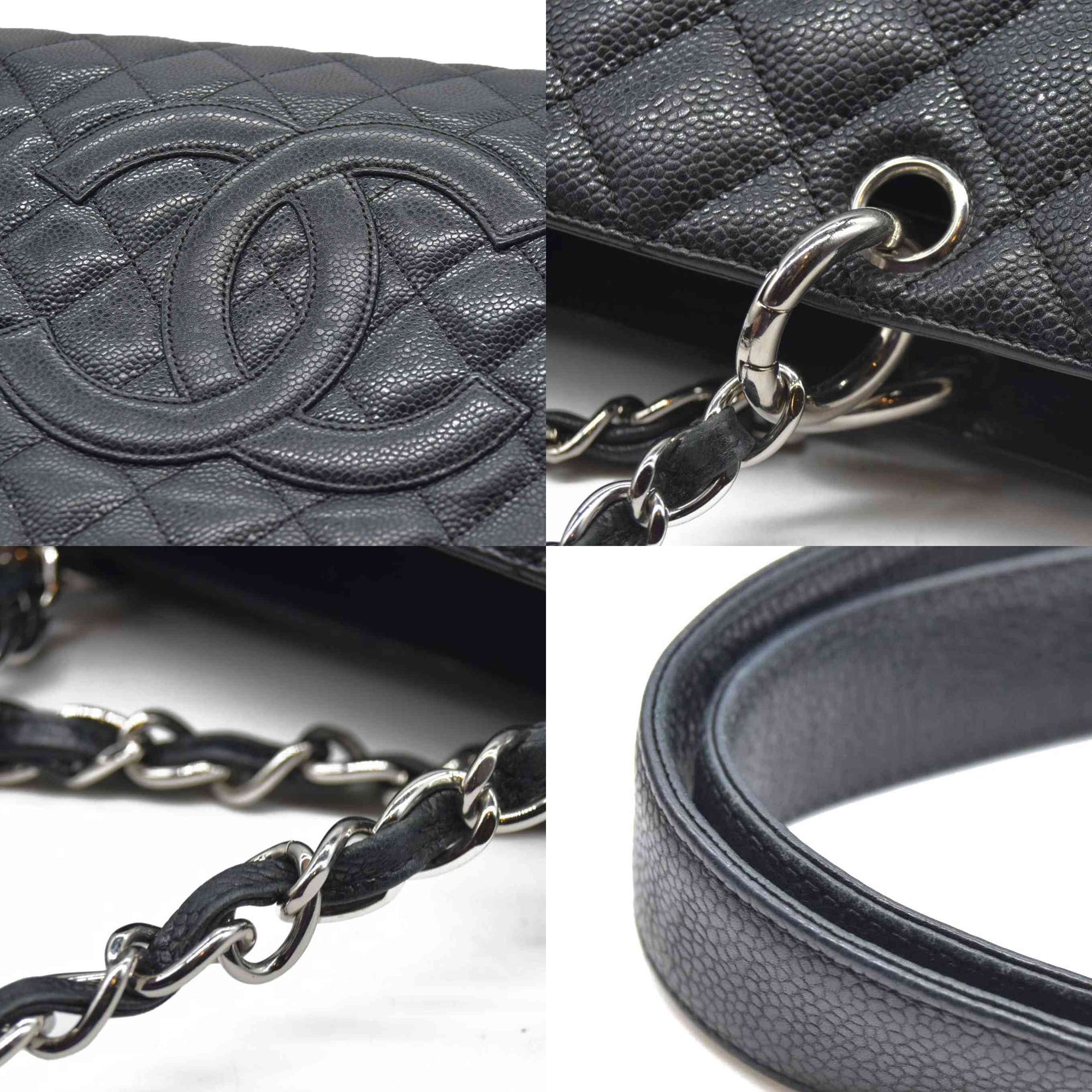 AUCTION $2900 Chanel  Caviar Quilted Grand Shopping Tote GST Black Silver Hardware 2008