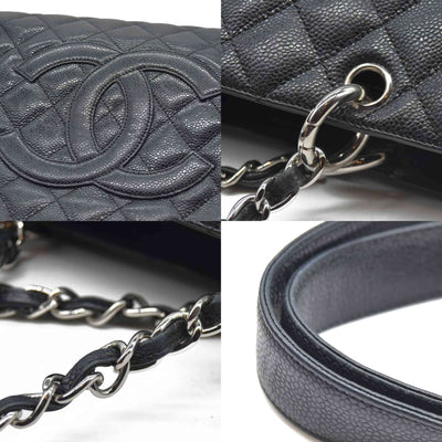 AUCTION $2900 Chanel  Caviar Quilted Grand Shopping Tote GST Black Silver Hardware 2008