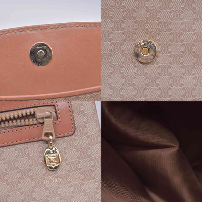 CELINE Macadam Coated Canvas Flap Clutch Shoulder Bag Tan CONSIGNMENT 10021233