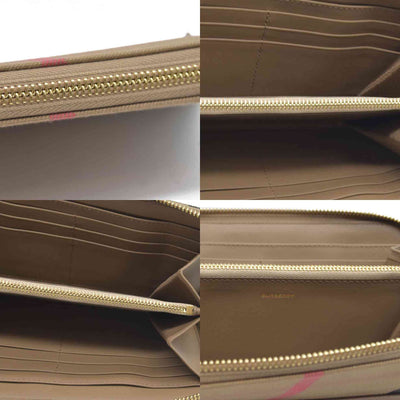 $680 CONSIGNMENT Burberry Vintage Check Cotton & Leather Zip-Around Wallet