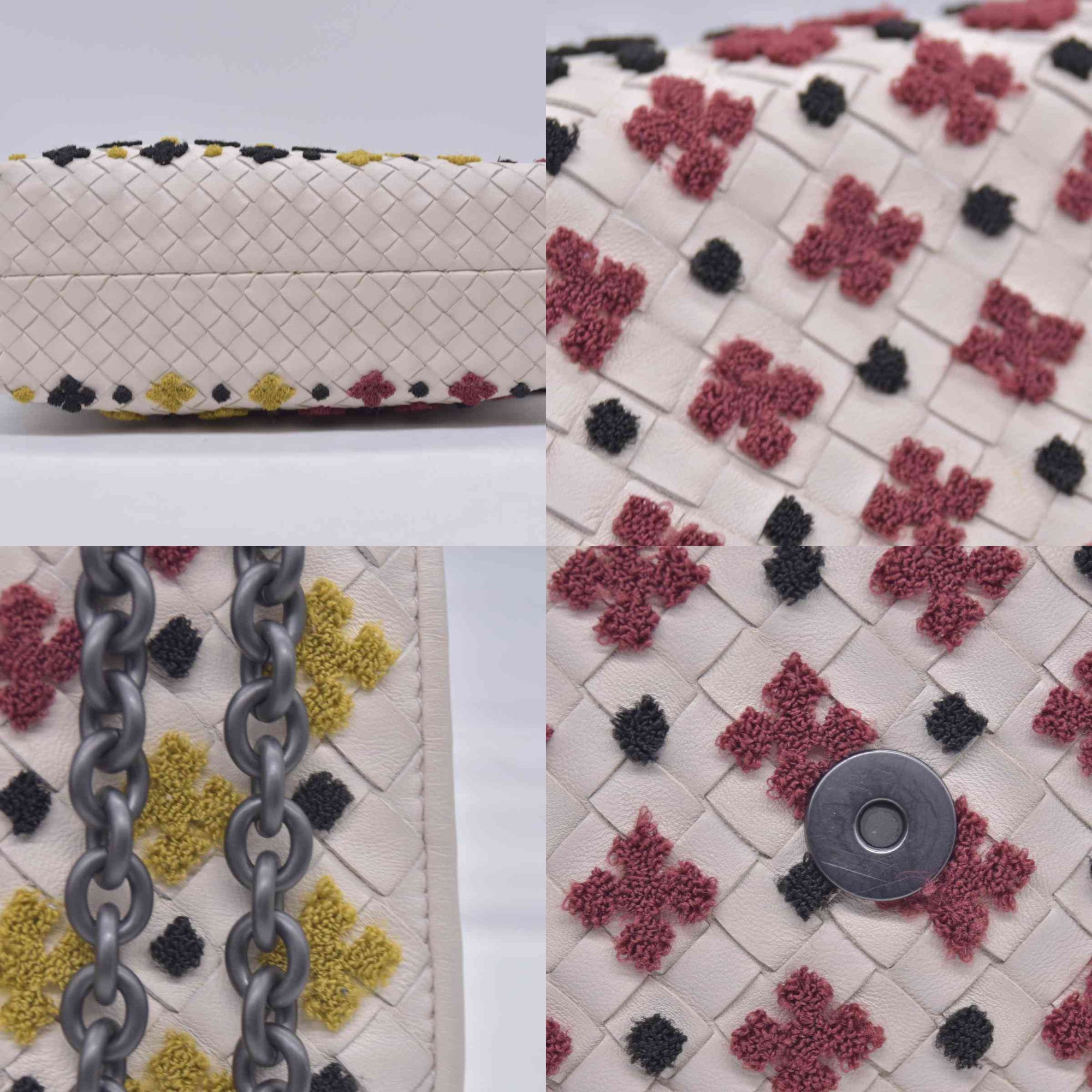 Bottega Veneta Nappa Intrecciato Embrooidered Mosaic Olimpia Shoulder Bag White Multicolor CONSIGNMENT