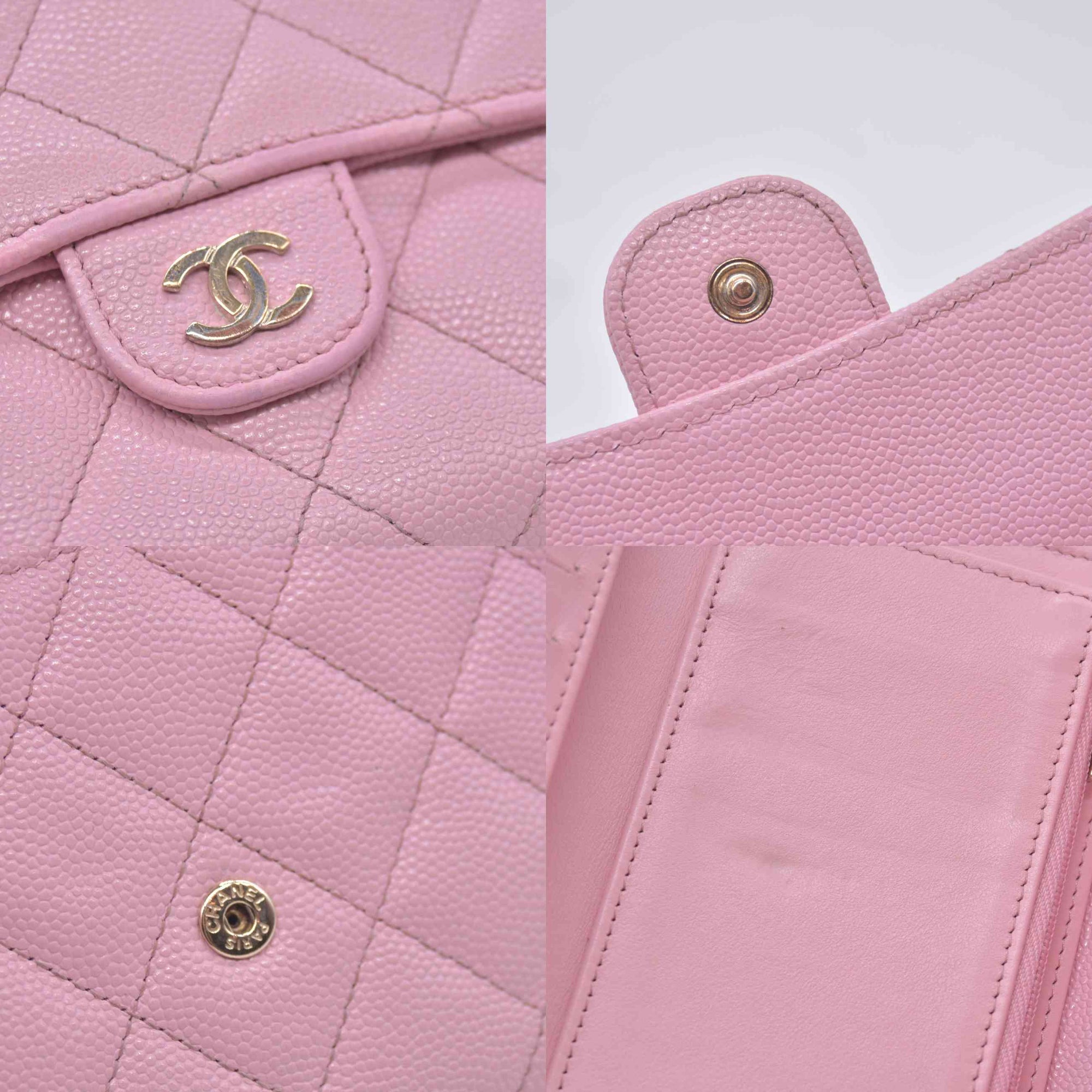 $1475 Chanel 2021-2022 Pink Quilted Caviar Leather Medium Flap Wallet 10021116