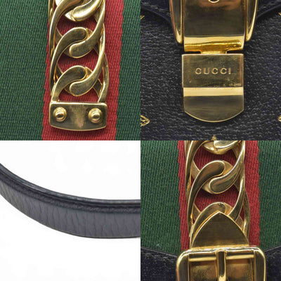 $2590 Gucci Calfskin Small Sylvie Shoulder Bag Black