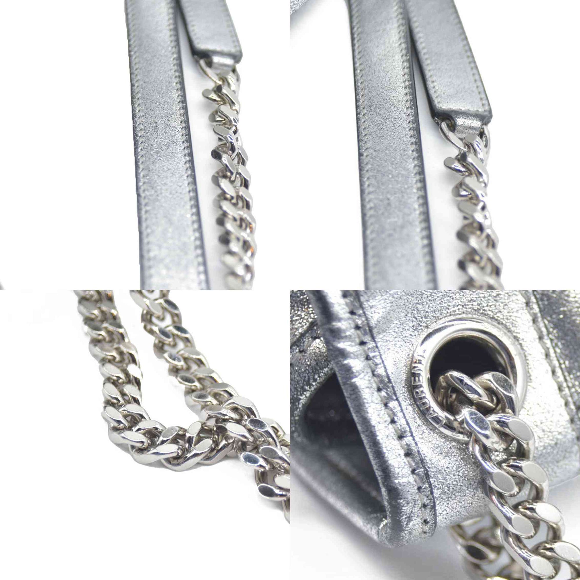 $2590 2019 Saint Laurent Leather Medium Metallic Niki Silver