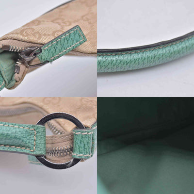$890 GUCCI GG Canvas Seafoam Green Leather Curved Hobo Shoulder Bag Beige CONSIGNMENT 10021457