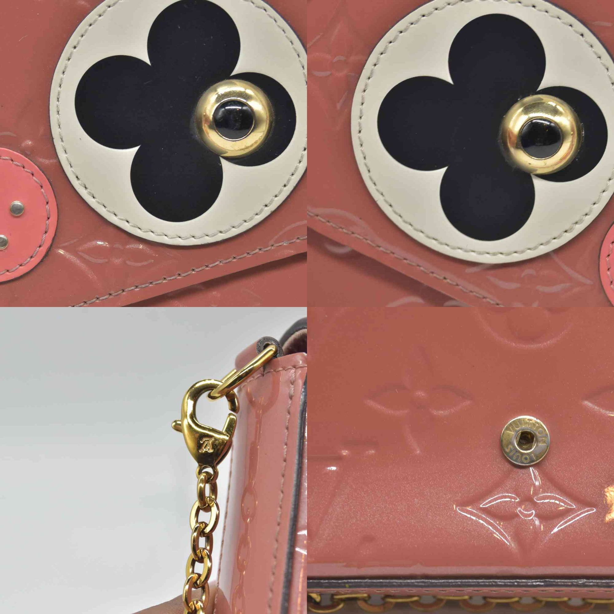 $1460 2018 Louis Vuitton Vernis Valentine Dog Pochette Felicie Chain Wallet Pink TJ0148