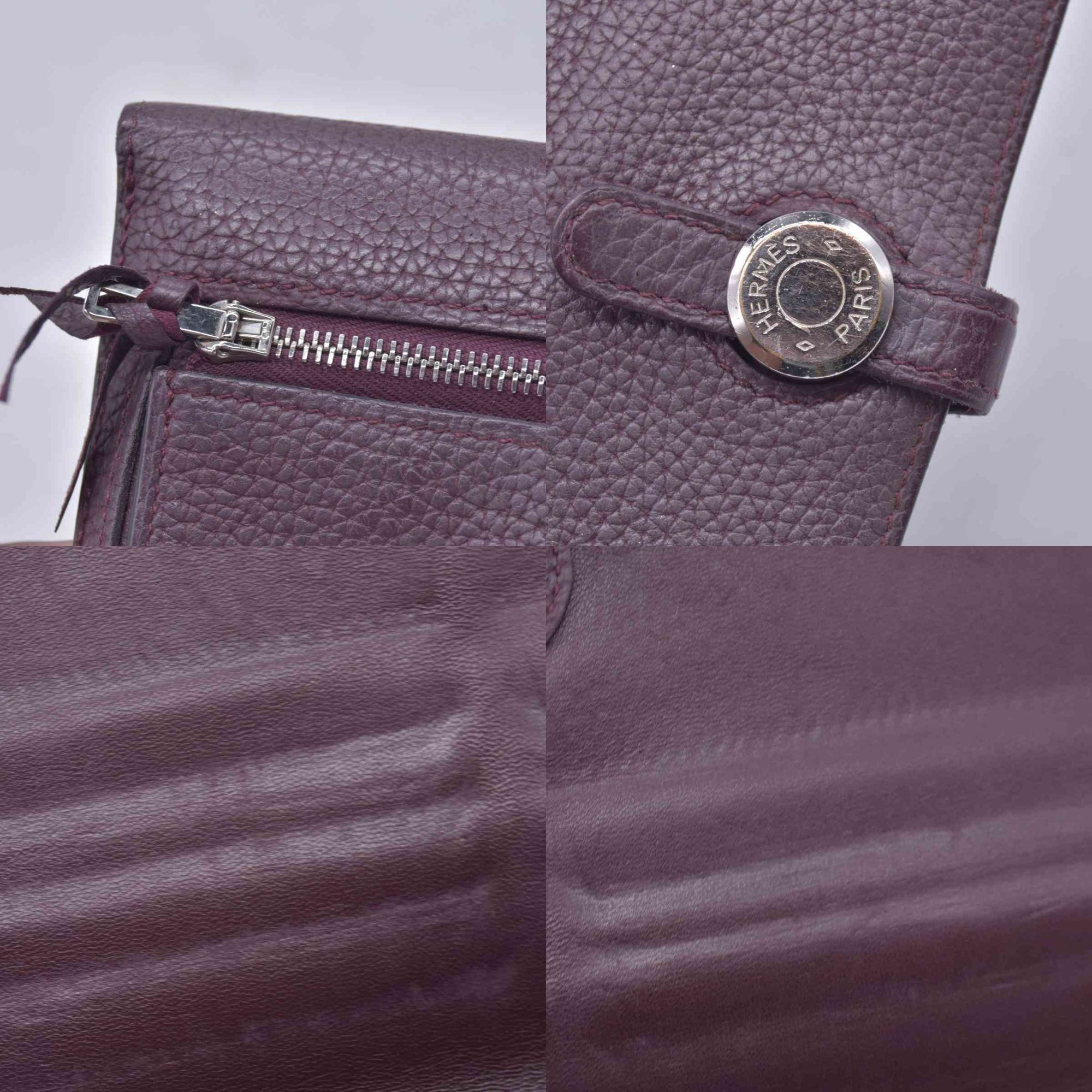 $2150 HERMÈS Veau Togo Dogon Recto Verso Wallet Raisin Plum CONSIGNMENT 10021565