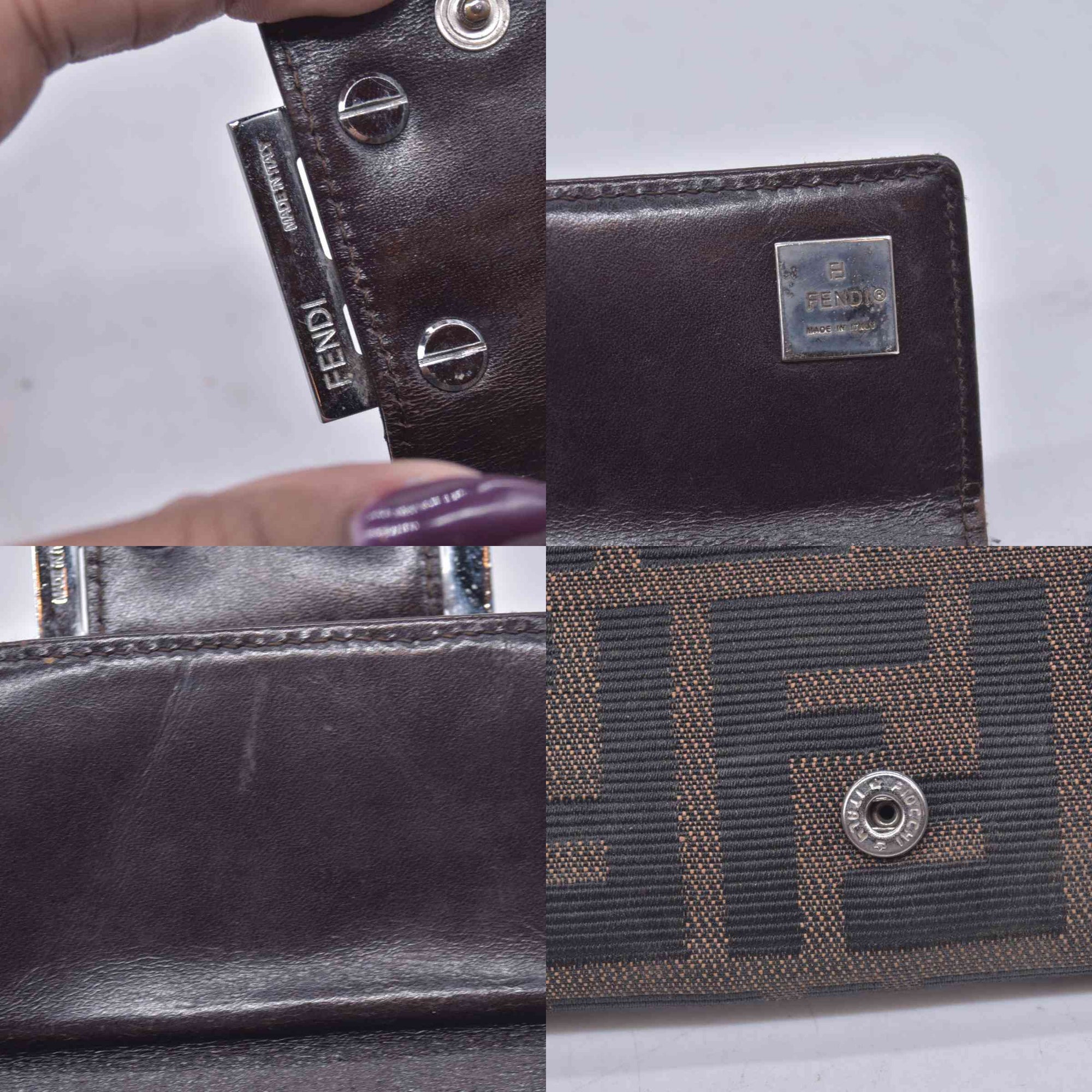 $580 DAMAGED FENDI Canvas FF Zucca Buckle Continental Flap Wallet Brown CONSIGNMENT 10021588