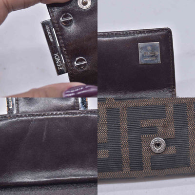 $580 DAMAGED FENDI Canvas FF Zucca Buckle Continental Flap Wallet Brown CONSIGNMENT 10021588