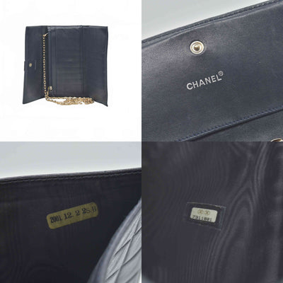 $1295 2003 Chanel Chocolate Bar Long Leather Wallet Black