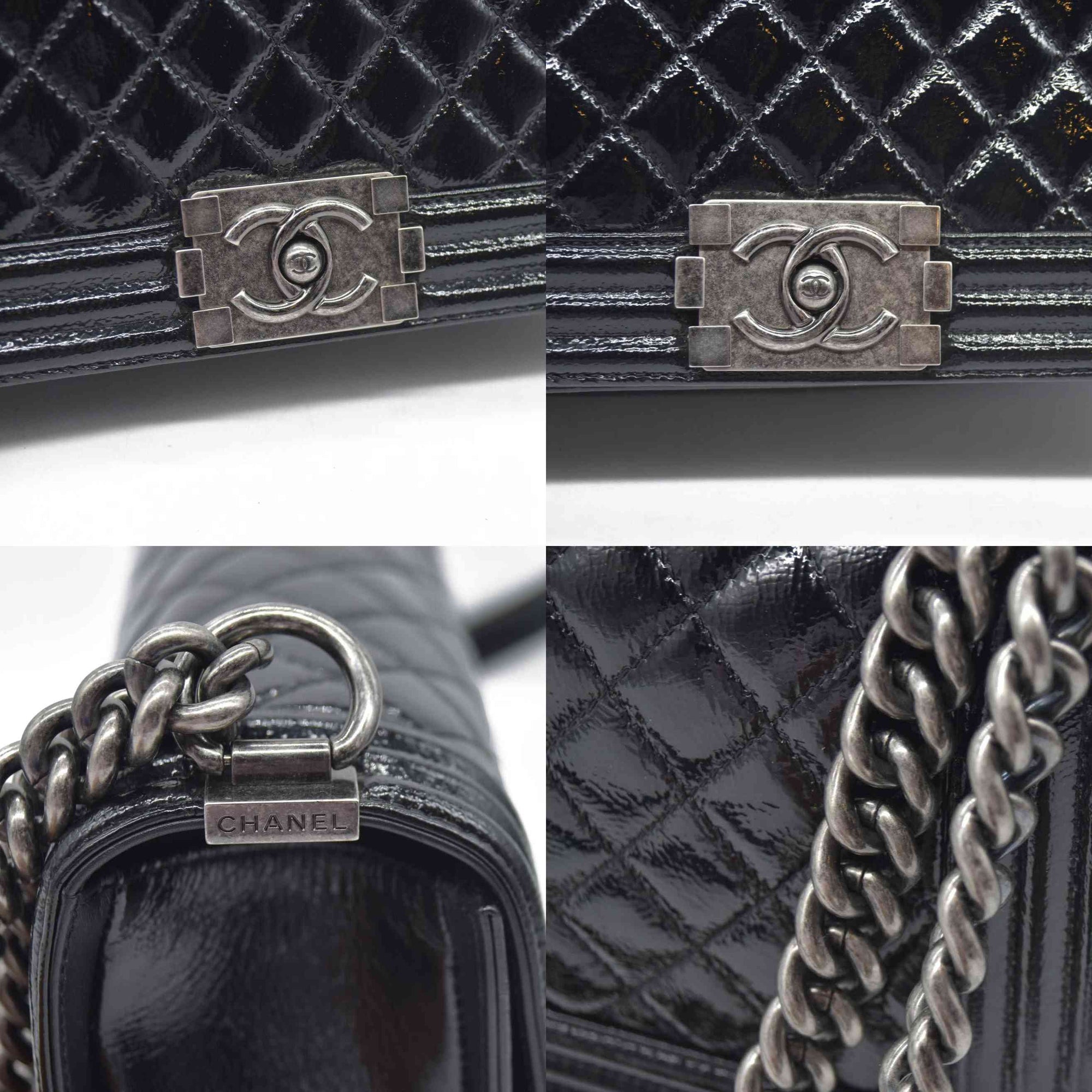 $6900 Chanel Medium Patent Boy Bag CC Logo Chain Shoulder Bag 2014
