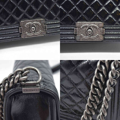 $6900 Chanel Medium Patent Boy Bag CC Logo Chain Shoulder Bag 2014