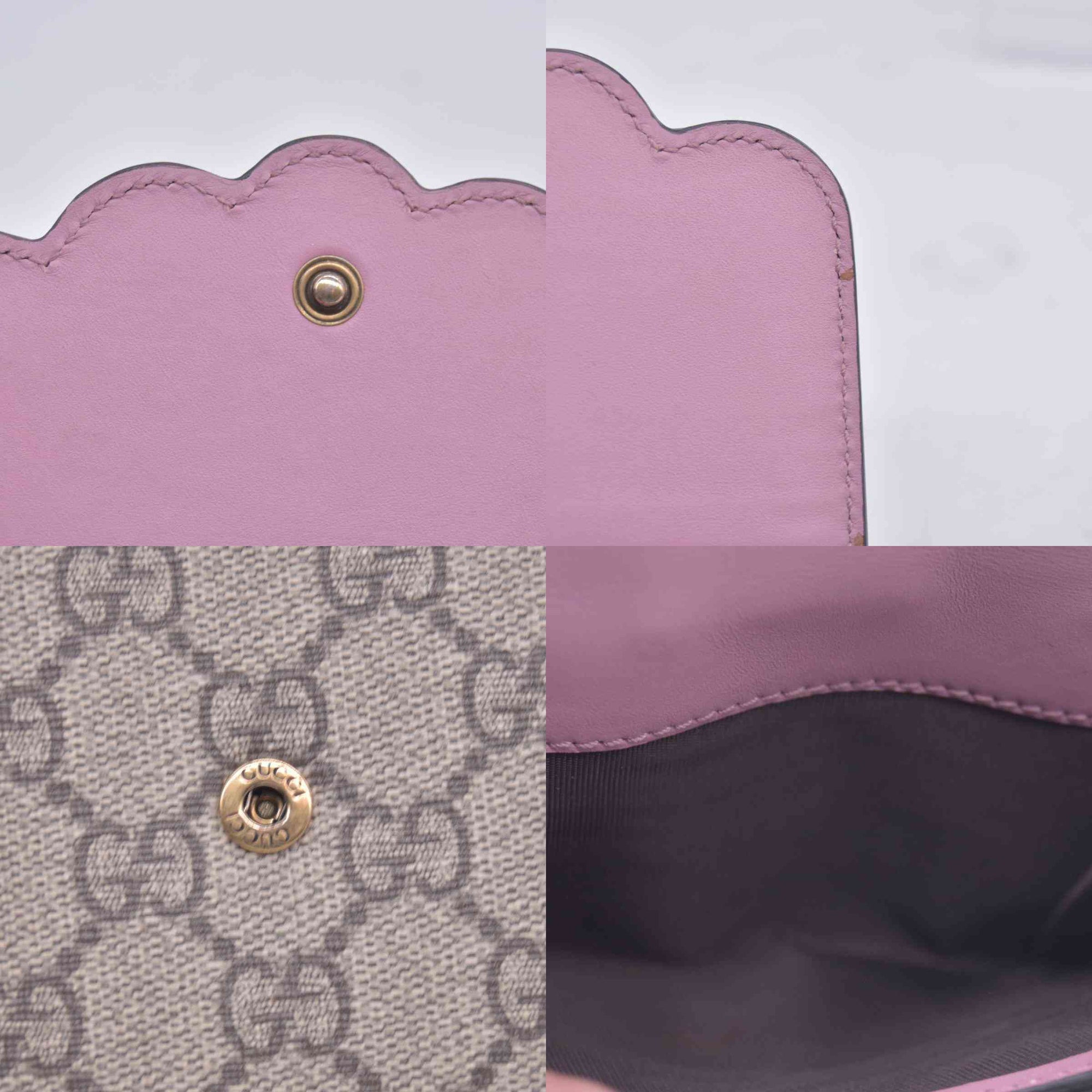 $550 Gucci GG Supreme Monogram Pearl Studded French Wallet Pink CONSIGNMENT